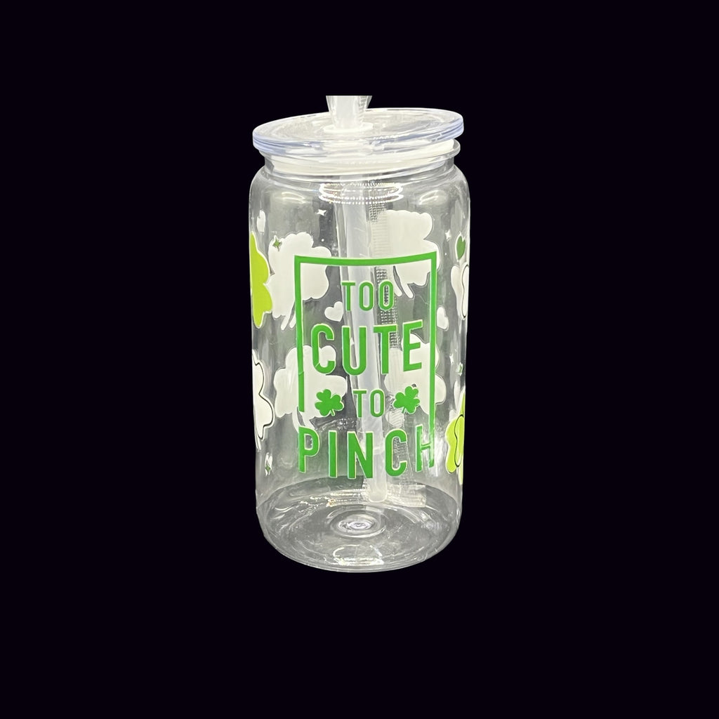 16oz Clear Plastic Can Tumbler – Acrylic Transparent Cup with Lid & Straw