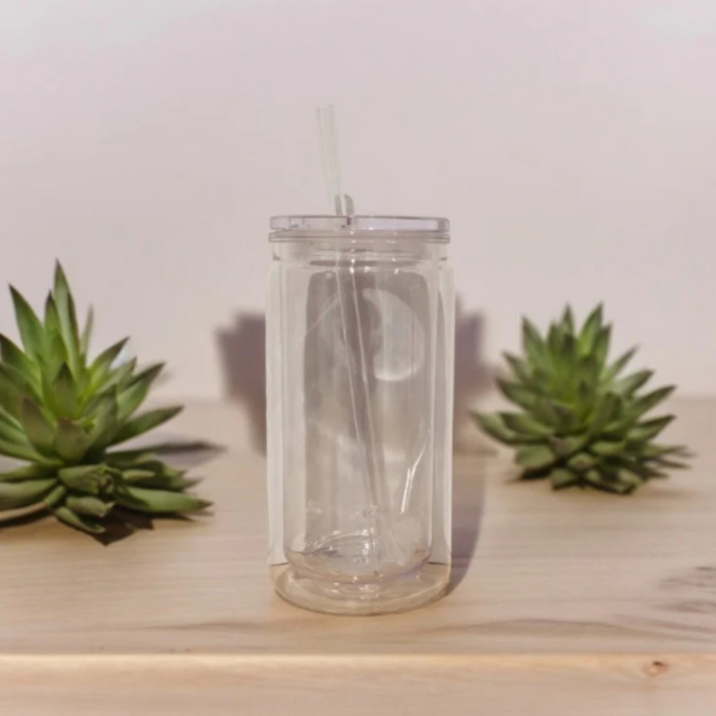 16oz Double-Wall Plastic Snow Globe Tumbler with Lid & Straw