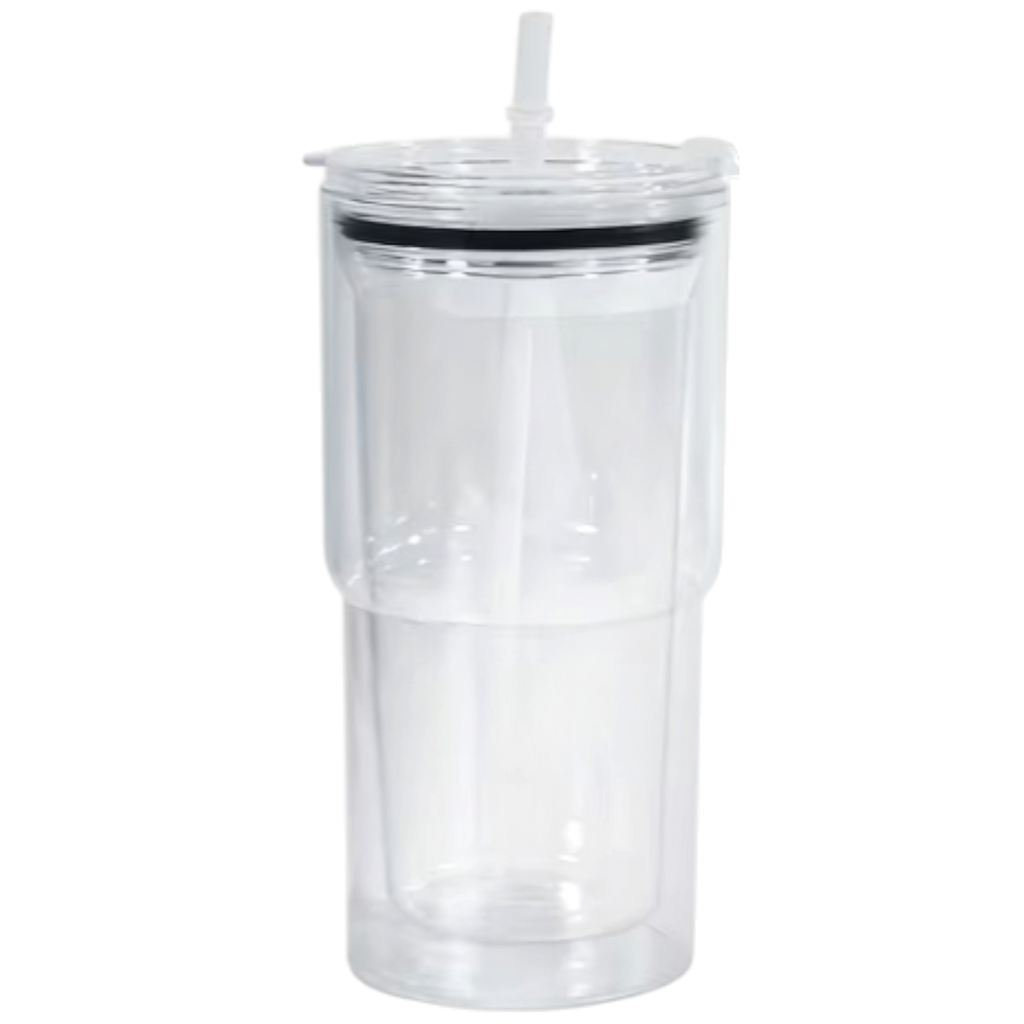 18oz Double-Wall Snow Globe Plastic Tumblers with Straw & Lid