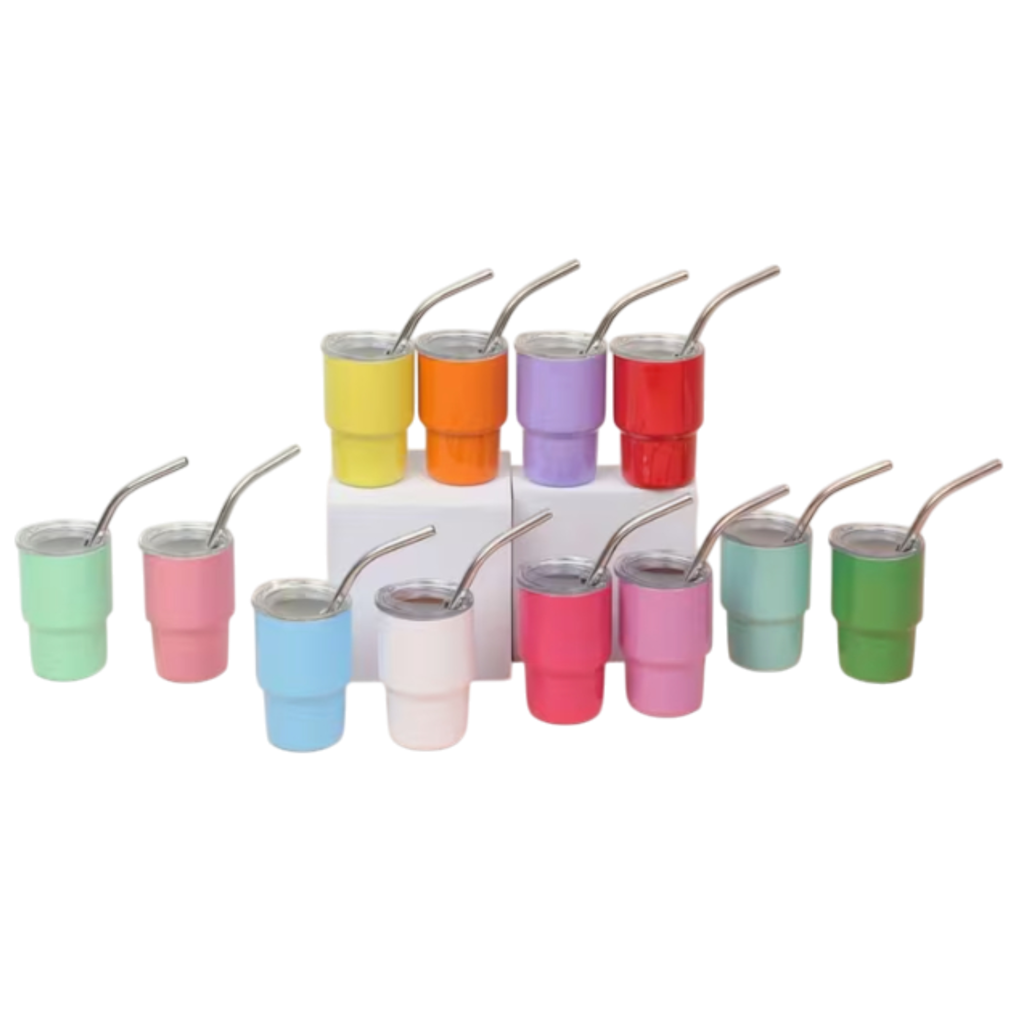 3oz Mini Wine Tumblers with Straws – Double-Walled Stainless Steel Shot Glasses